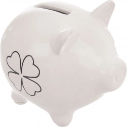 Pușculiță din ceramică în formă de purceluș cu motiv de trifoi 10 cm