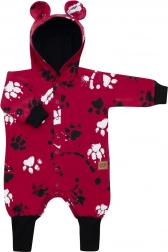 Salopetă pentru bebeluși din bumbac cu glugă și urechiușe New Baby Paw roz închis