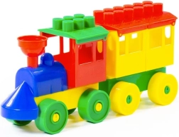 Set de construcție trenuleț cu locomotivă și vagon