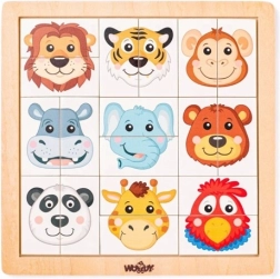 Puzzle din lemn Woody cu capete de animale exotice, 18 piese