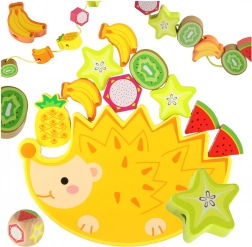 Joc Montessori de echilibru din lemn arici cu cuburi fructate de înșiruit