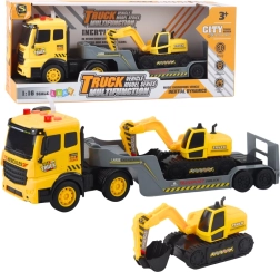 Camion cu platformă și excavator pe șenile 1:16, galben