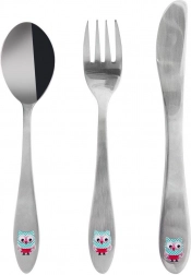 Set de tacâmuri pentru copii din oțel inoxidabil cu motiv bufniță, 3 piese