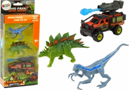Set de dinozauri cu mașină de teren și lansator de rachete – albastru