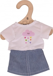 Bigjigs Toys tricou alb cu fustă din denim pentru păpușă 28 cm