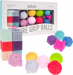 Set senzorial din spumă pentru copii 6m+ – mingi, cuburi și animăluțe, 16 piese