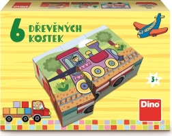 Dino cuburi ilustrate din lemn – Mijloace de transport, 6 cuburi
