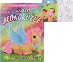 Cărți de colorat și abțibilduri panoramice Unicorni uimitori