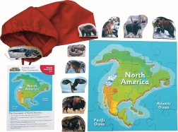 America de Nord și animalele ei – puzzle din lemn cu 16 piese și 10 animale