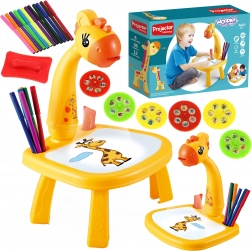 Măsuță de desen cu proiector în formă de girafă WOOPIE, cu markere