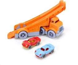 green toys cap tractor pentru camioane cu 2 mașinuțe de curse