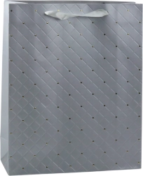 Pungă cadou din hârtie gri elegantă cu puncte aurii