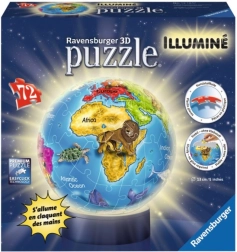 Ravensburger 3D Glob luminos puzzle minge 72 piese