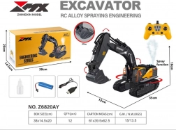 Excavator RC cu cupă metalică și efect de fum