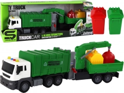 Mașină de gunoi cu macara Remorcă cu mecanism de întoarcere cu sunete verde 1:16