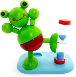 Clepsidră din lemn pentru periajul dinților, Broscuță, cu suport pentru periuță