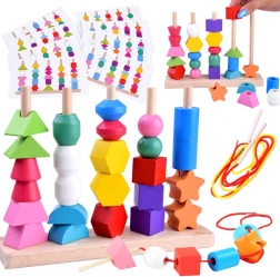 Set educativ din lemn: puzzle și șiretuit cu 25 de piese