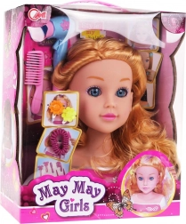 Cap de styling cu păr blond și accesorii