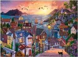 Puzzle Oraș de coastă la apus 1000 piese