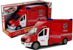 Mașină de pompieri cu mecanism inerțial, lumini și sunete, uși deschizătoare