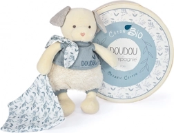 Set cadou Doudou - Căţeluş din pluș cu păturică din bumbac BIO 22 cm