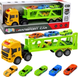 Set verde de transport tractare cu mașinuțe, cu lumini și sunete