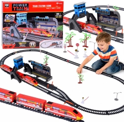 Circuit feroviar electric pentru copii cu gară și șine 300 cm