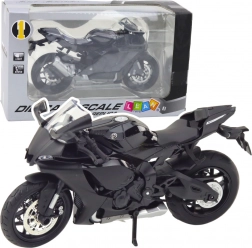 Model motocicletă sport negru cu elemente metalice 1:12