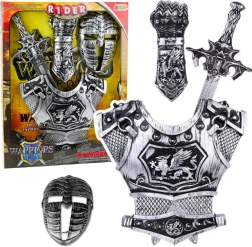 Set mare mască cavaler armură sabie protector argintiu