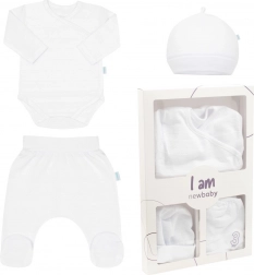 Set pentru nou-născut din 3 piese NEW BABY I AM alb 56 (0–3 luni)