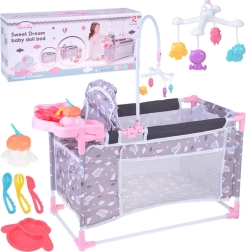 Set pentru păpuși 2‑în‑1 pătuț și scăunel de hrănire Sweet Dream