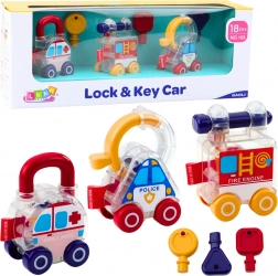 Set educațional de mașinuțe cu chei Poliție, Pompieri, Ambulanță