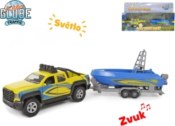 Kids Globe Traffic cap tractor cu barcă 27 cm, model metalic cu lumină și sunet