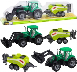 Tractor verde cu încărcător și presă de baloți compatibilă