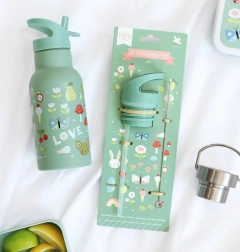 A Little Lovely Company set de capac, periuță și pai pentru sticla din inox 350 ml – Bucurie