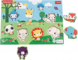 Puzzle din lemn cu piese cu buton Fisher-Price – animale sălbatice