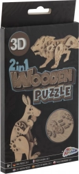 Puzzle 3D din lemn 2‑în‑1 cangur și leu GRAFIX