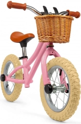 Bigjigs Toys bicicletă de echilibru roz cu coș împletit