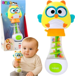 Zornăitoare pentru bebeluși bufniță cu biluțe colorate 17 cm