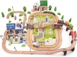 2Kids Toys circuit feroviar din lemn oraș și sat, 200 de piese