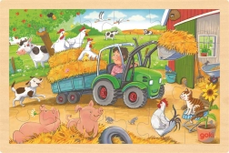 GOKI Puzzle din lemn Micul tractor, 24 piese