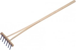 Greblă albastră cu coadă de 90 cm din lemn și plastic