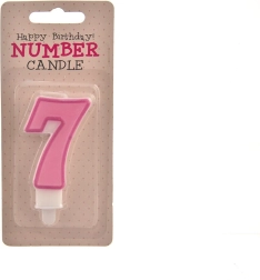Lumânare pentru tort numărul 7 roz, 7 cm