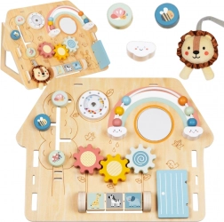 tablă senzorială din lemn tip căsuță pentru copii