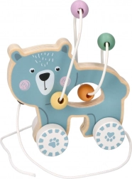 Jucărie de lemn de tras cu labirint cu mărgele - Ursuleț