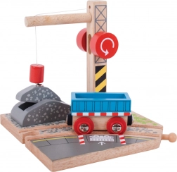 Jucărie macara din lemn cu vagon Bigjigs Rail pentru copii