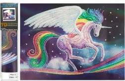Pictură cu diamante 7D – unicorn curcubeu 30 × 40 cm