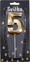 Lumânare de petrecere numărul 5, aurie