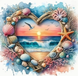 Pictură cu diamante inimă cu vedere la plajă 30 × 40 cm