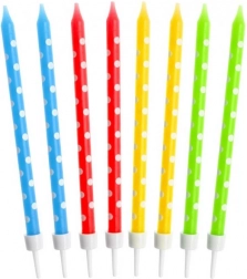 Godan lumânări de aniversare cu buline, mix de culori, 24 buc